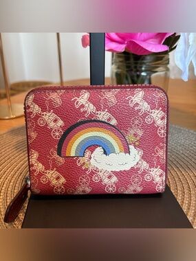 Coach Zip Around Wallet Horse And Carriage Print With Rainbow
